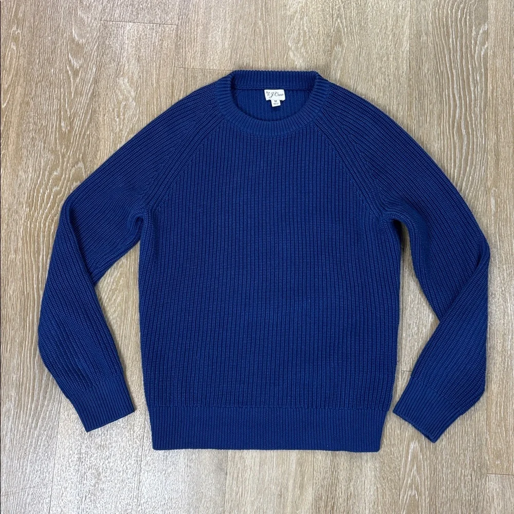 J. Crew Shaker Stitch Knit Chunky Heavy Fisherman Sweater Vivid Navy Cobalt Blue